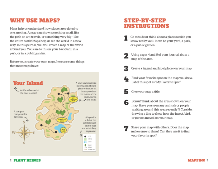 Internal pages in the Mapping Journal with image of a simple map of an island.